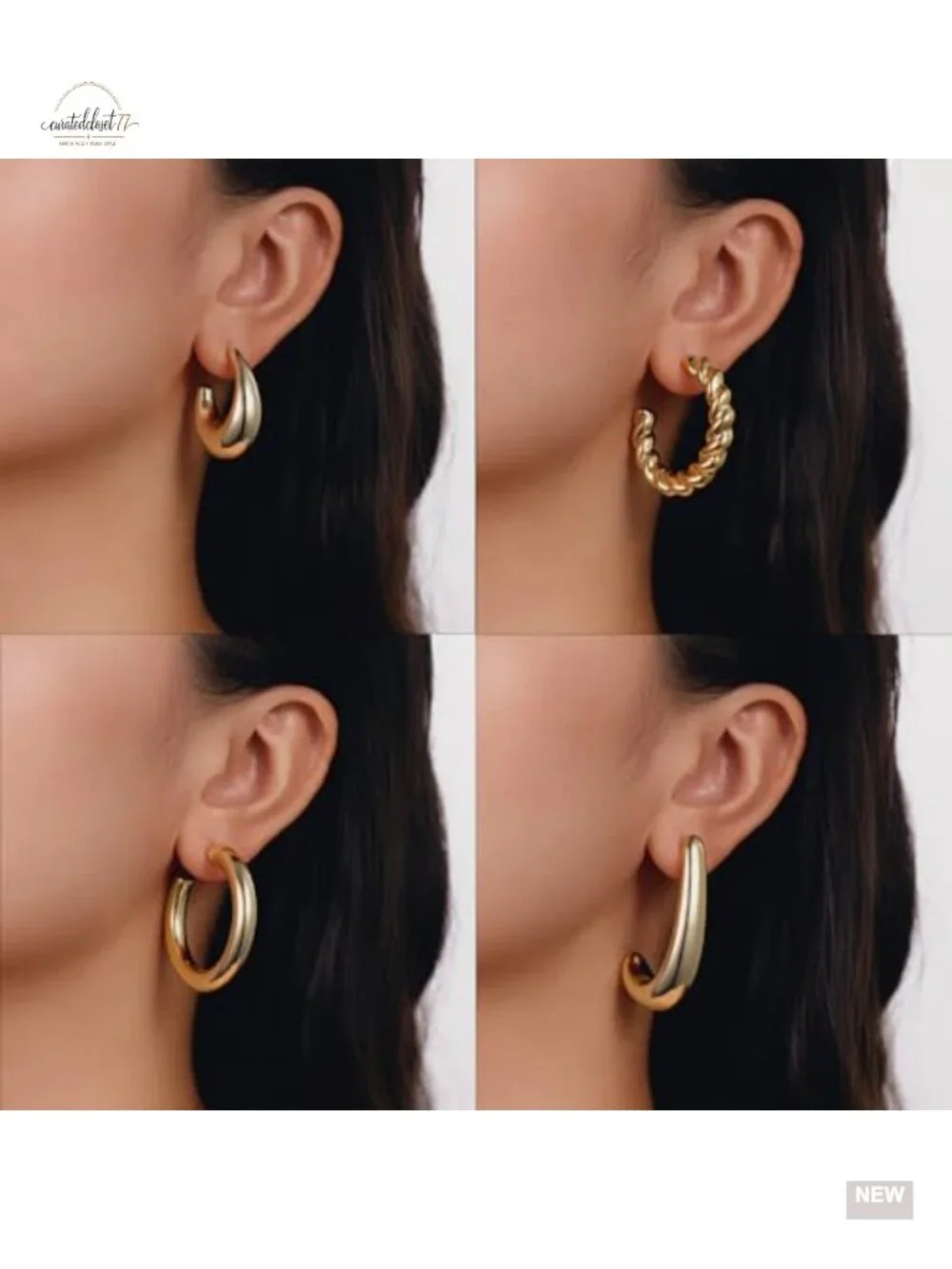 12 Pairs Chunky Gold Plated Hoop Earrings Set Lightweight Statement Jewelry for